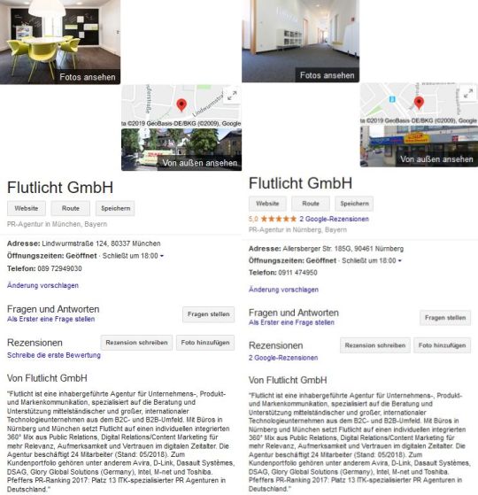 Googlemybusiness Flutlicht Einträge Nürnberg München Snippet