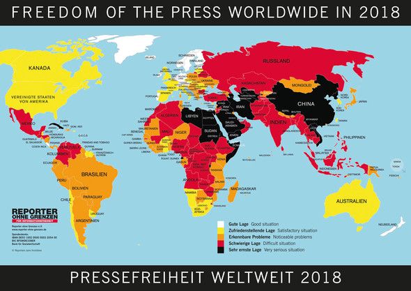 Pressefreiheit Weltkarte ROG Reporter ohne Grenzen Pressefreiheit